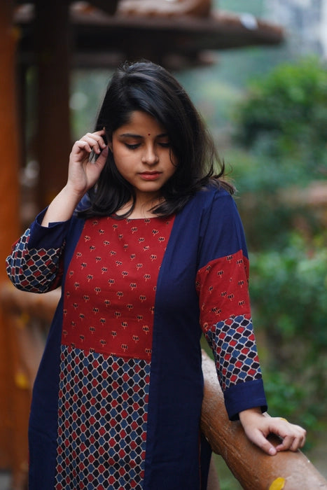 RUSHALI MIX AND MATCH AJRAKH PATCH WORK KURTA