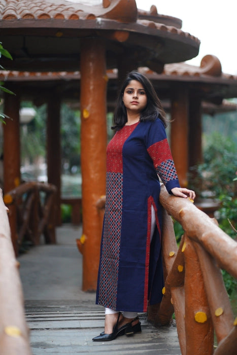 RUSHALI MIX AND MATCH AJRAKH PATCH WORK KURTA