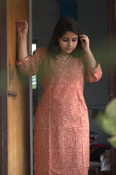 TRIBHUMI MIRROR WORK AJRAKH KURTA